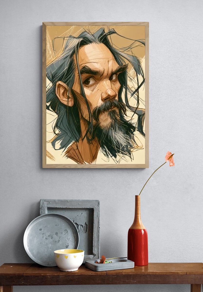 Bearded Man Portrait Illustration Poster. — room view 3