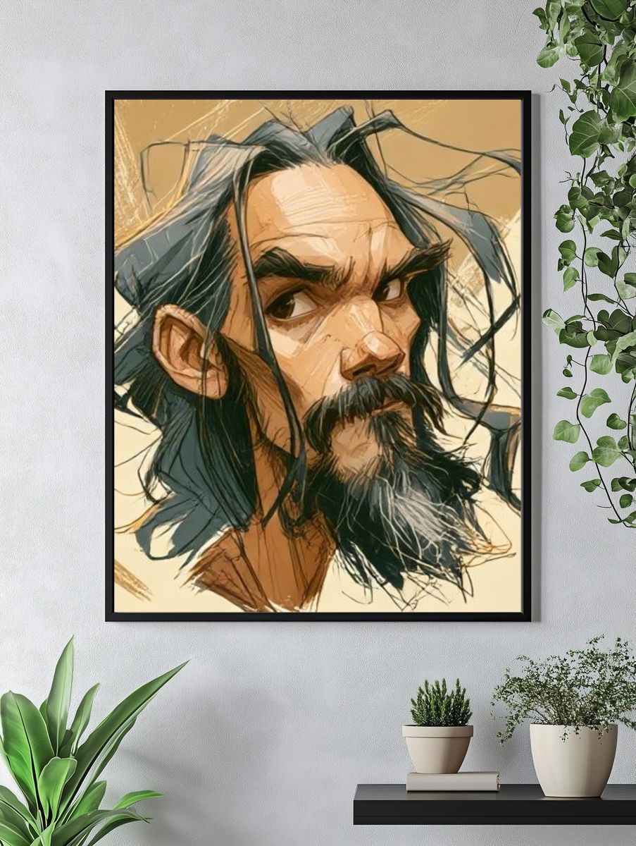 Bearded Man Portrait Illustration Poster. — room view 4