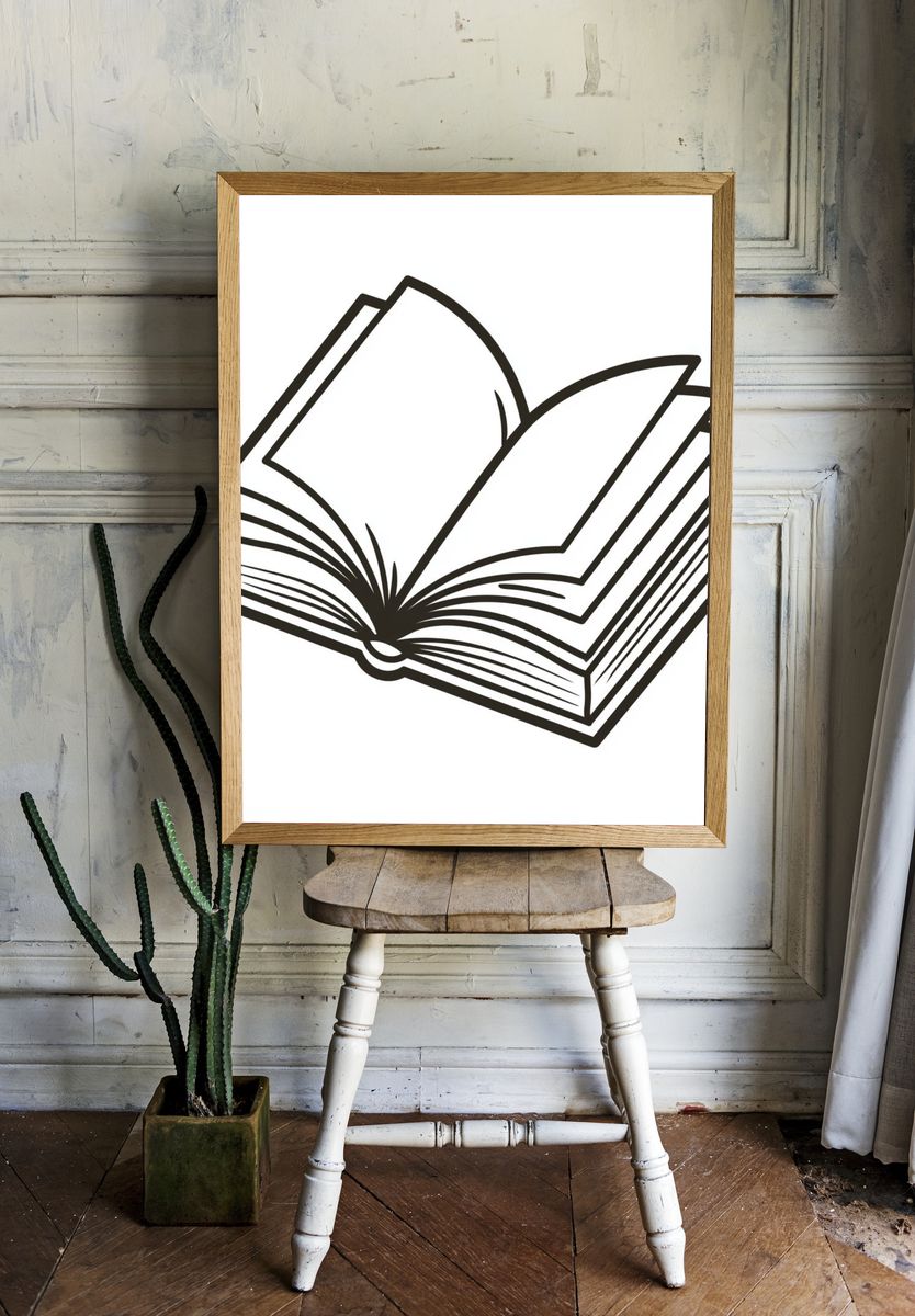 Open Book Line Art Poster. — room view 1