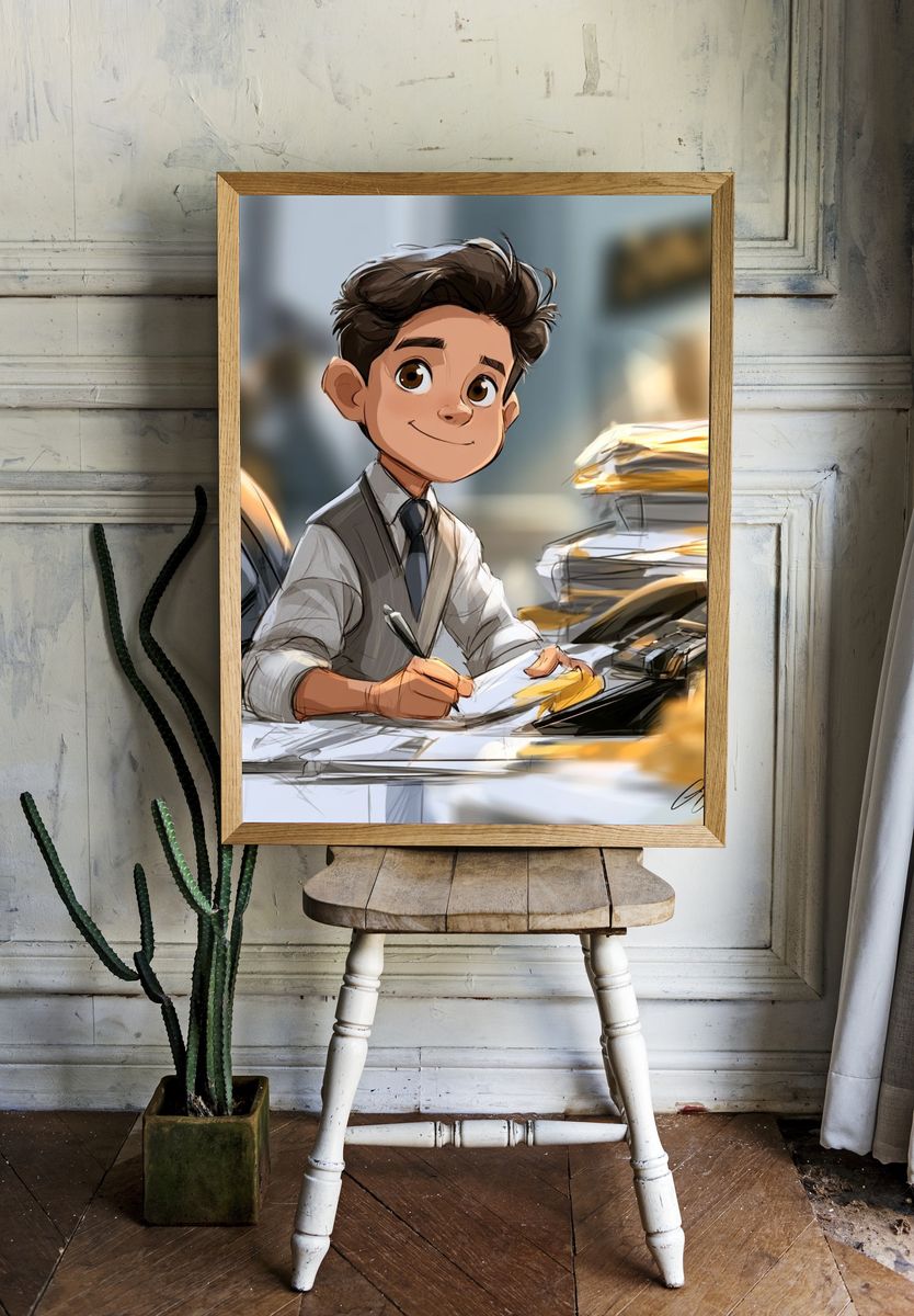 Young Office Worker Illustration Poster. — room view 1