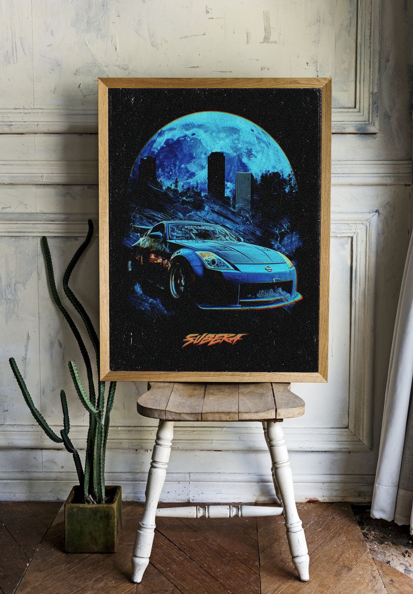 Nissan 350Z Moonlit City Poster. room preview