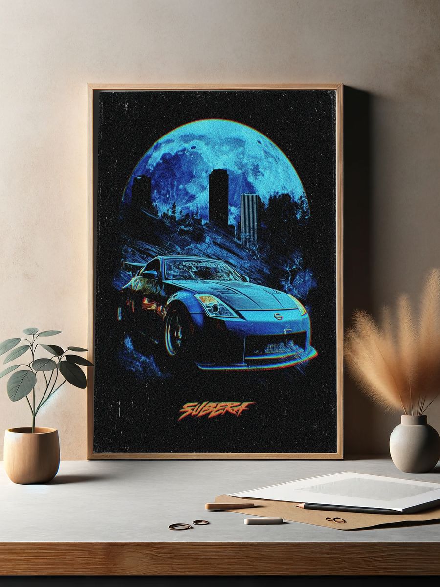 Nissan 350Z Moonlit City Poster. — room view 2
