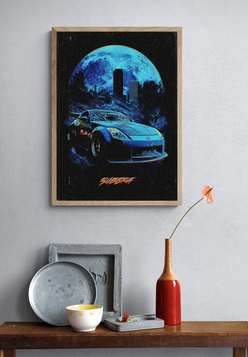 Nissan 350Z Moonlit City Poster. — room view 3