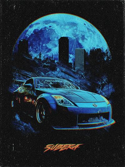 Nissan 350Z Moonlit City Poster. poster