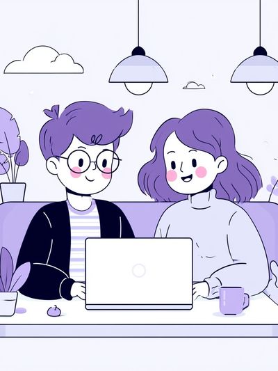 Cozy Couple Laptop Illustration Poster.