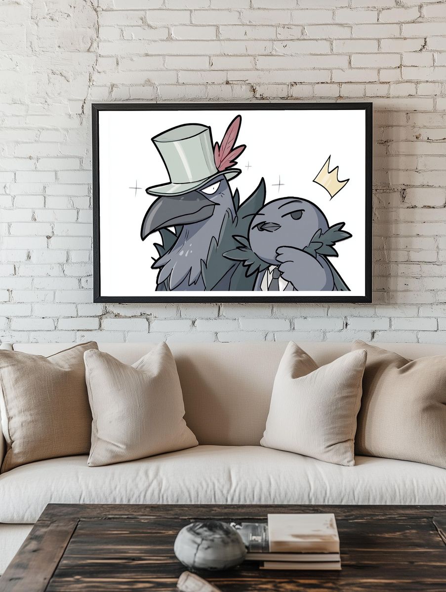 Top Hat Crow Duo Illustration Poster. — room view 1