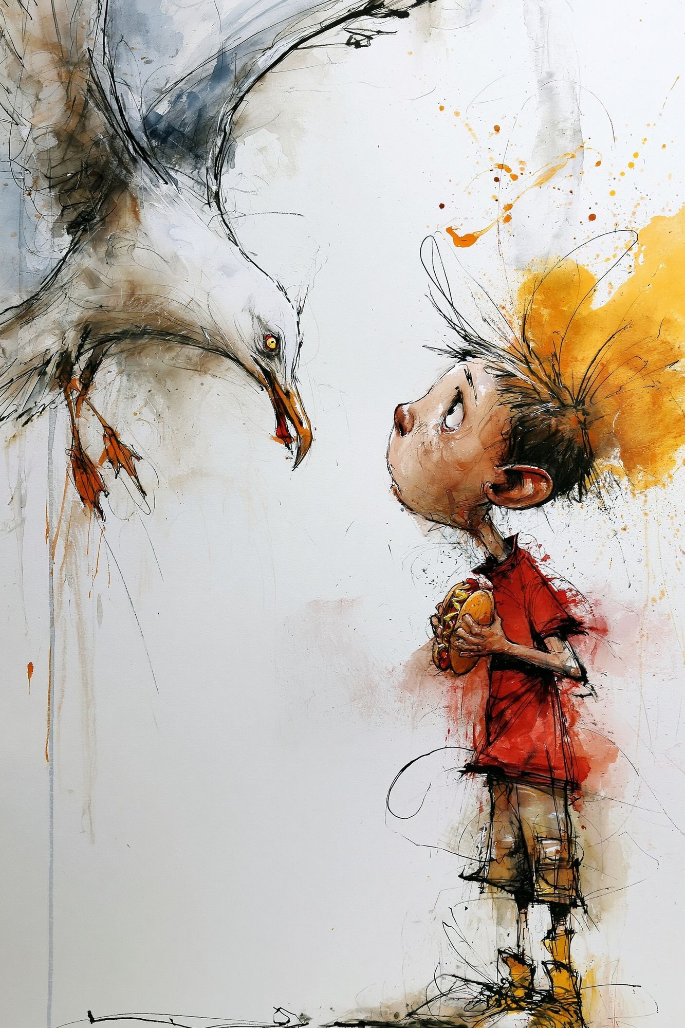 Boy and Seagull Illustration Poster. poster detail