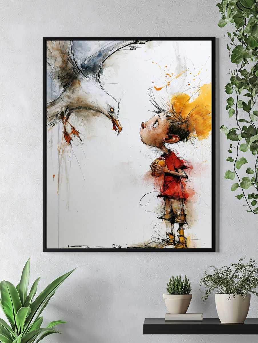 Boy and Seagull Illustration Poster. — room view 4
