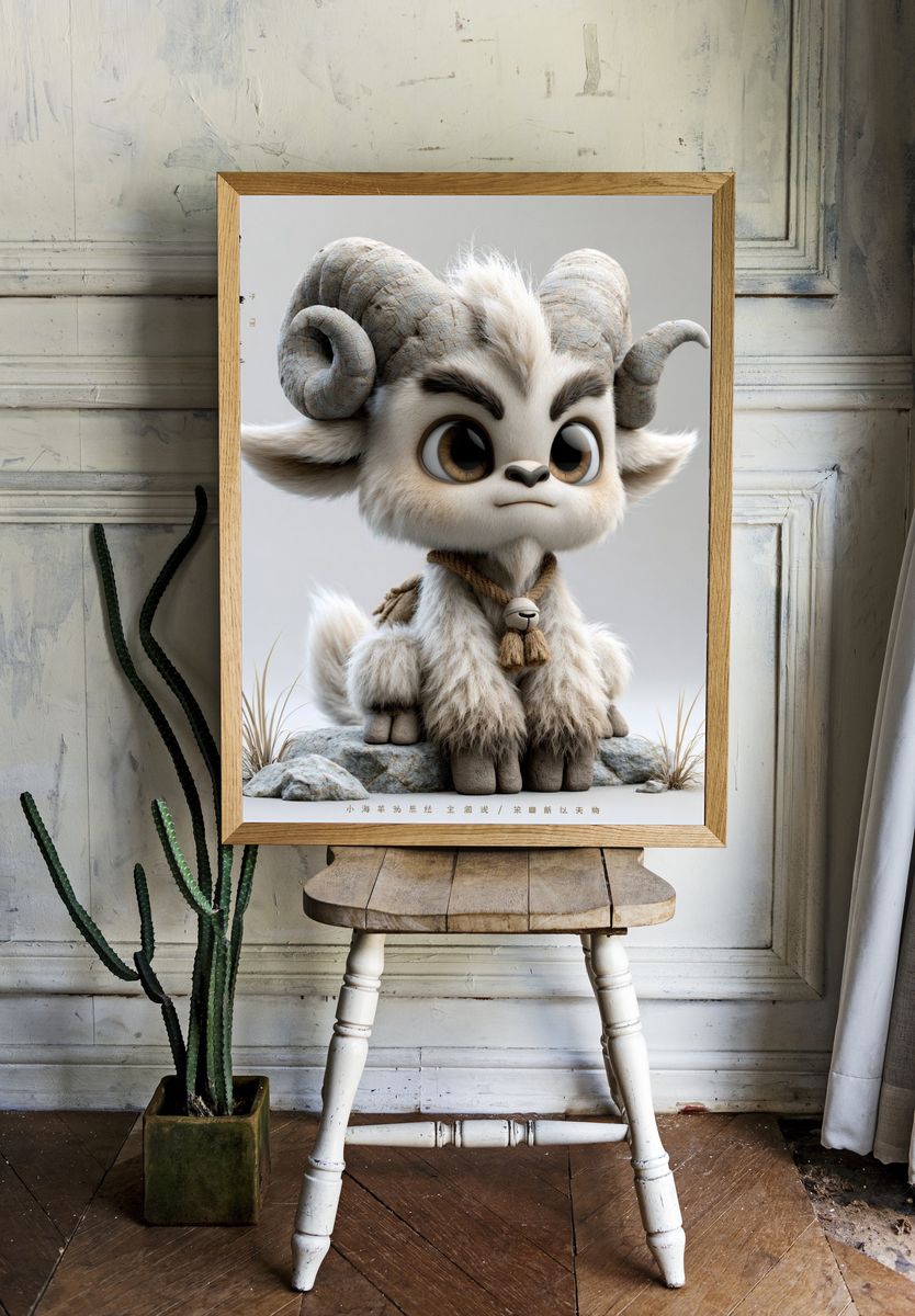 Cute Ram Character Illustration Poster. — room view 1