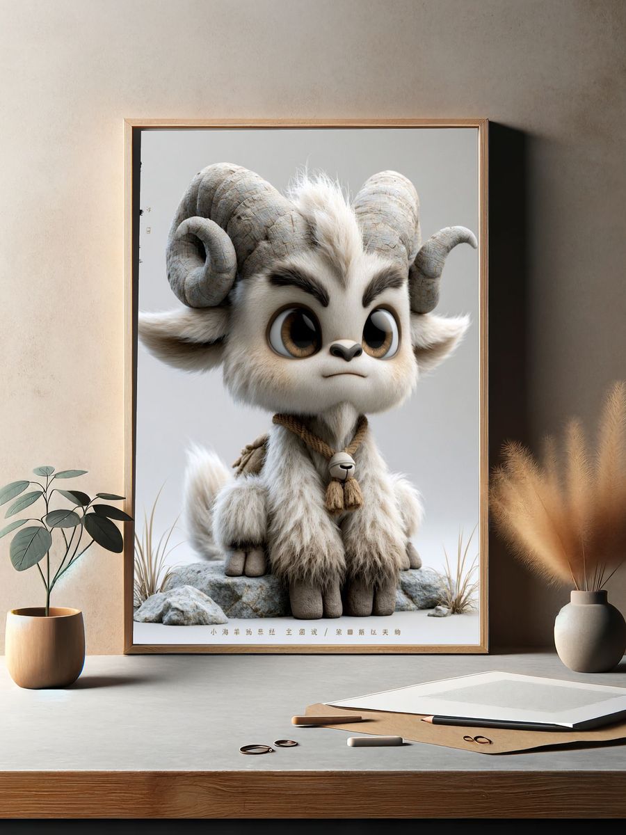 Cute Ram Character Illustration Poster. — room view 2