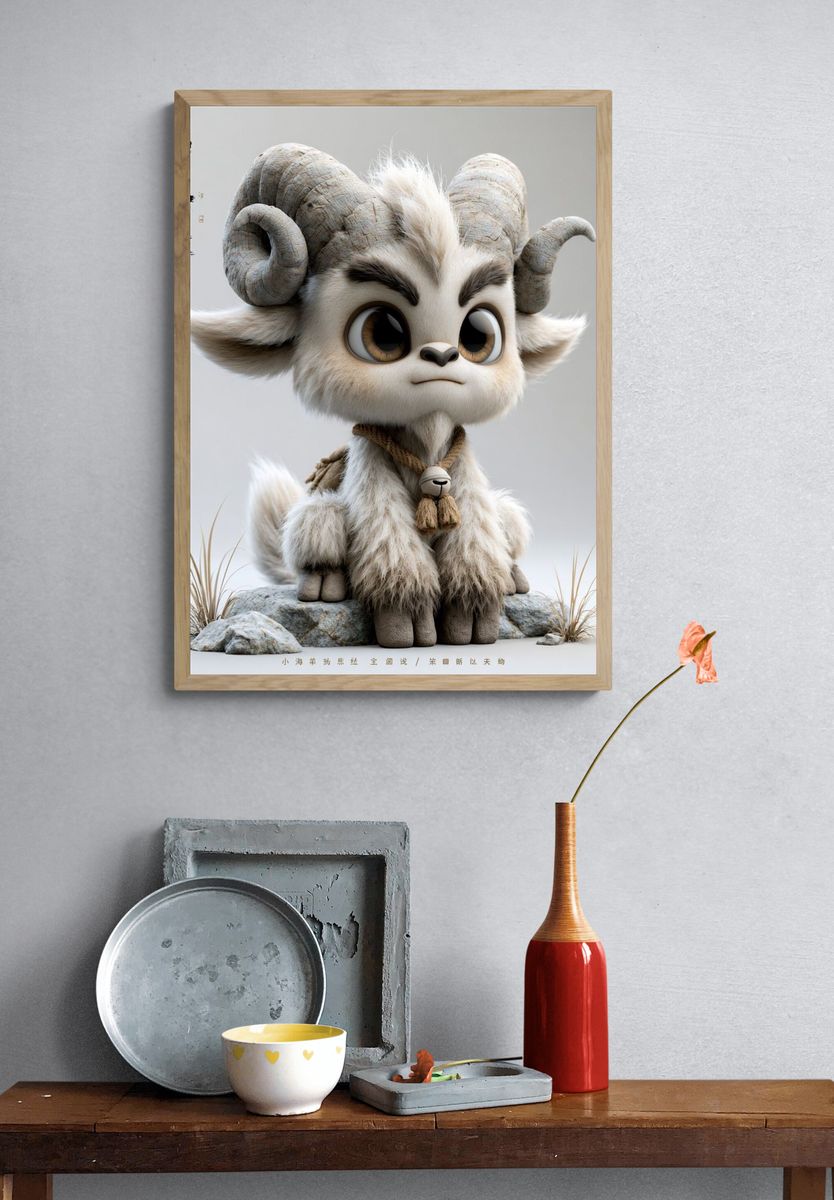 Cute Ram Character Illustration Poster. — room view 3