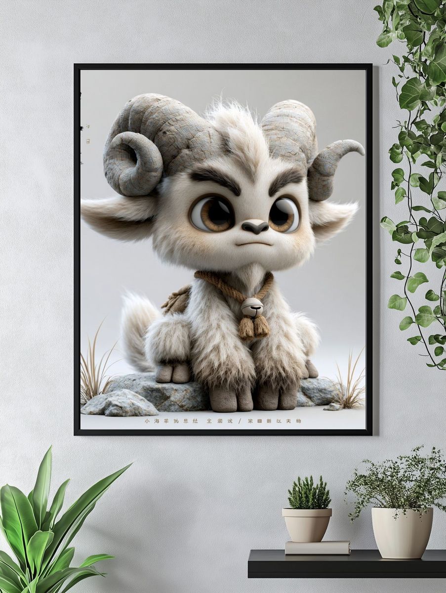 Cute Ram Character Illustration Poster. — room view 4