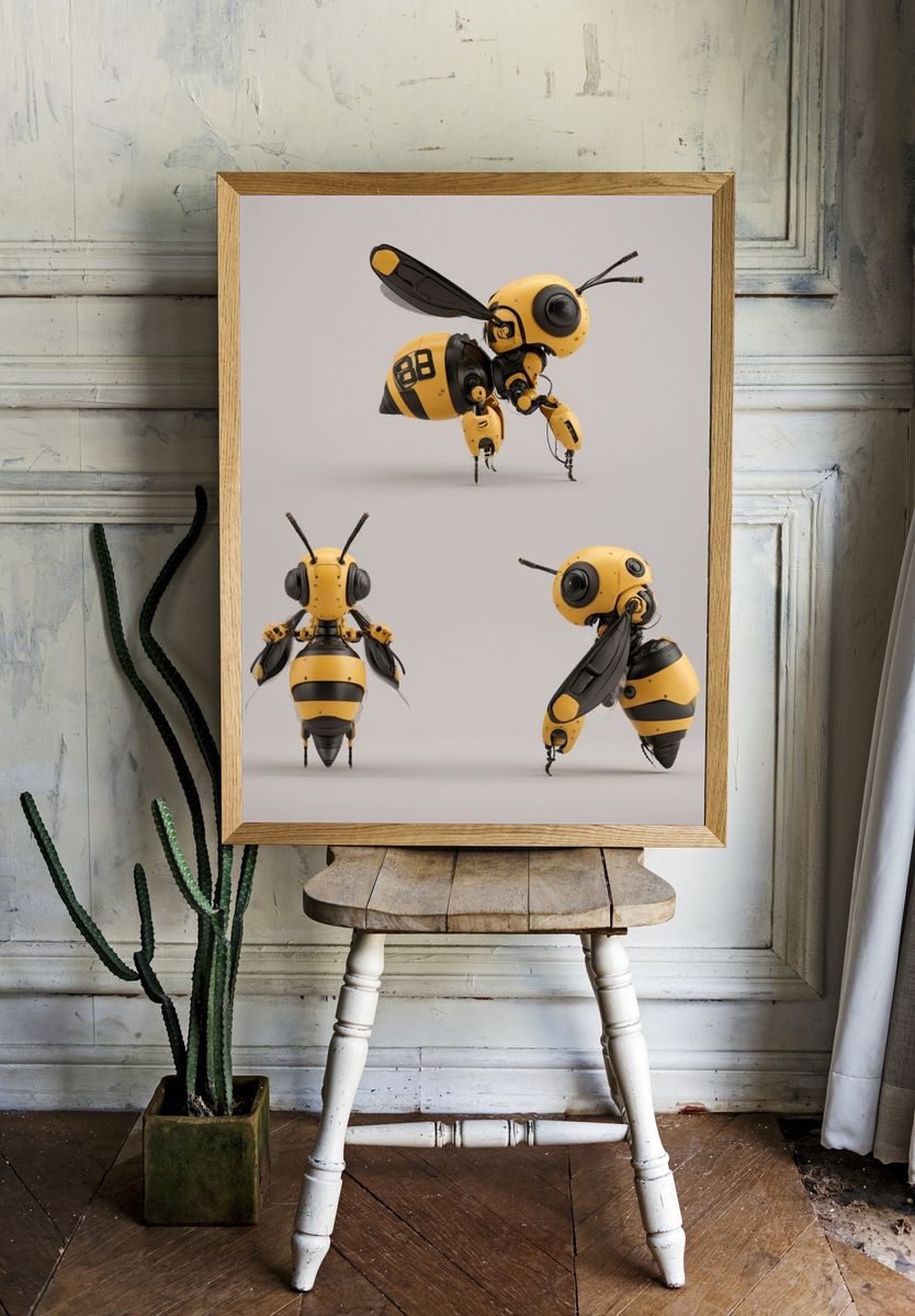 Robotic Bee Illustration Print. room preview