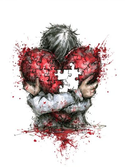 Broken Heart Child Illustration Poster.