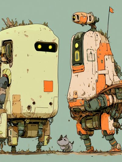 Retro Robots Illustration Print. poster