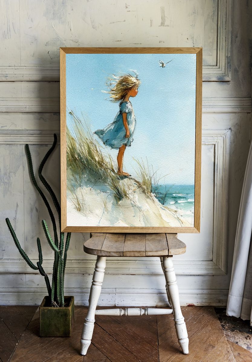 Girl on the Dune Watercolor Print. — room view 1