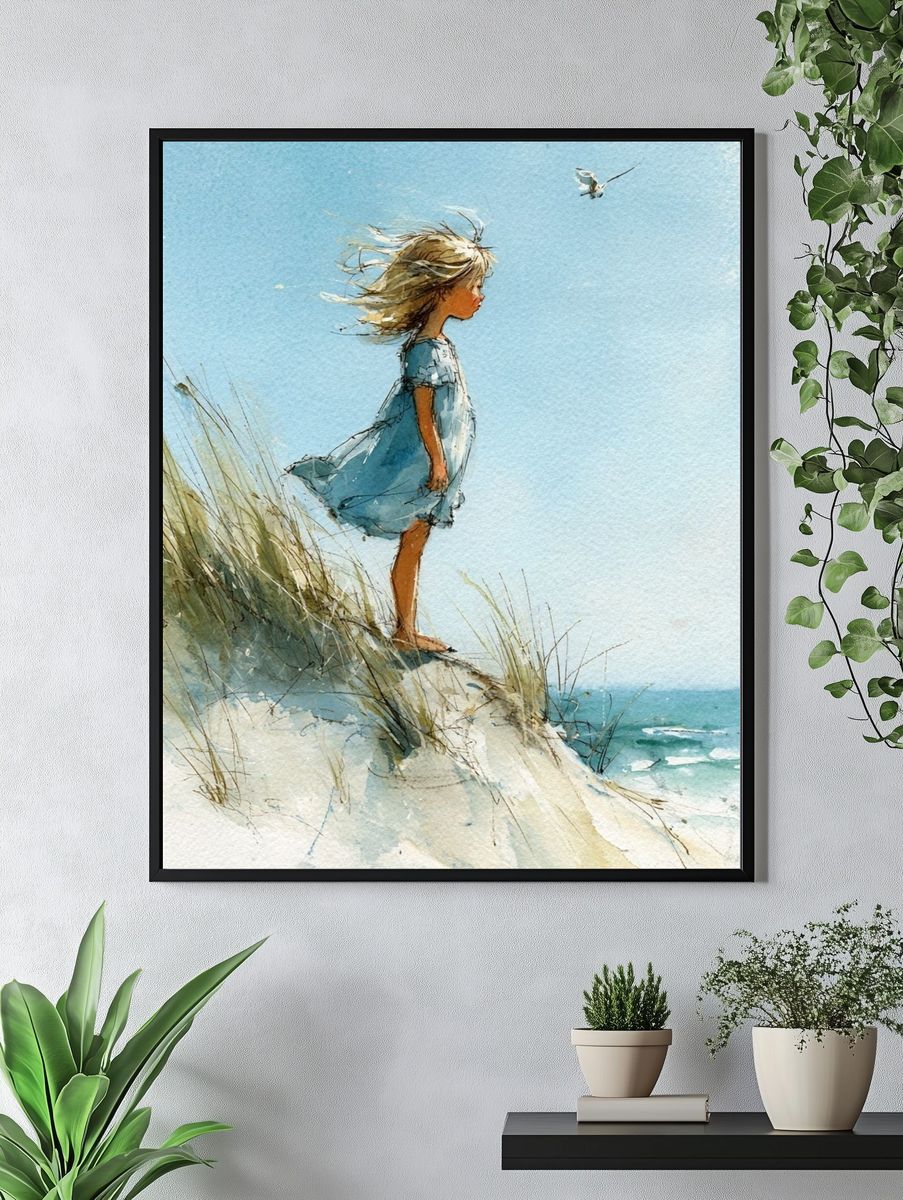Girl on the Dune Watercolor Print. — room view 4