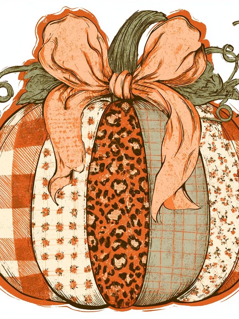 Patchwork Pumpkin Vintage Print. poster — illustration art