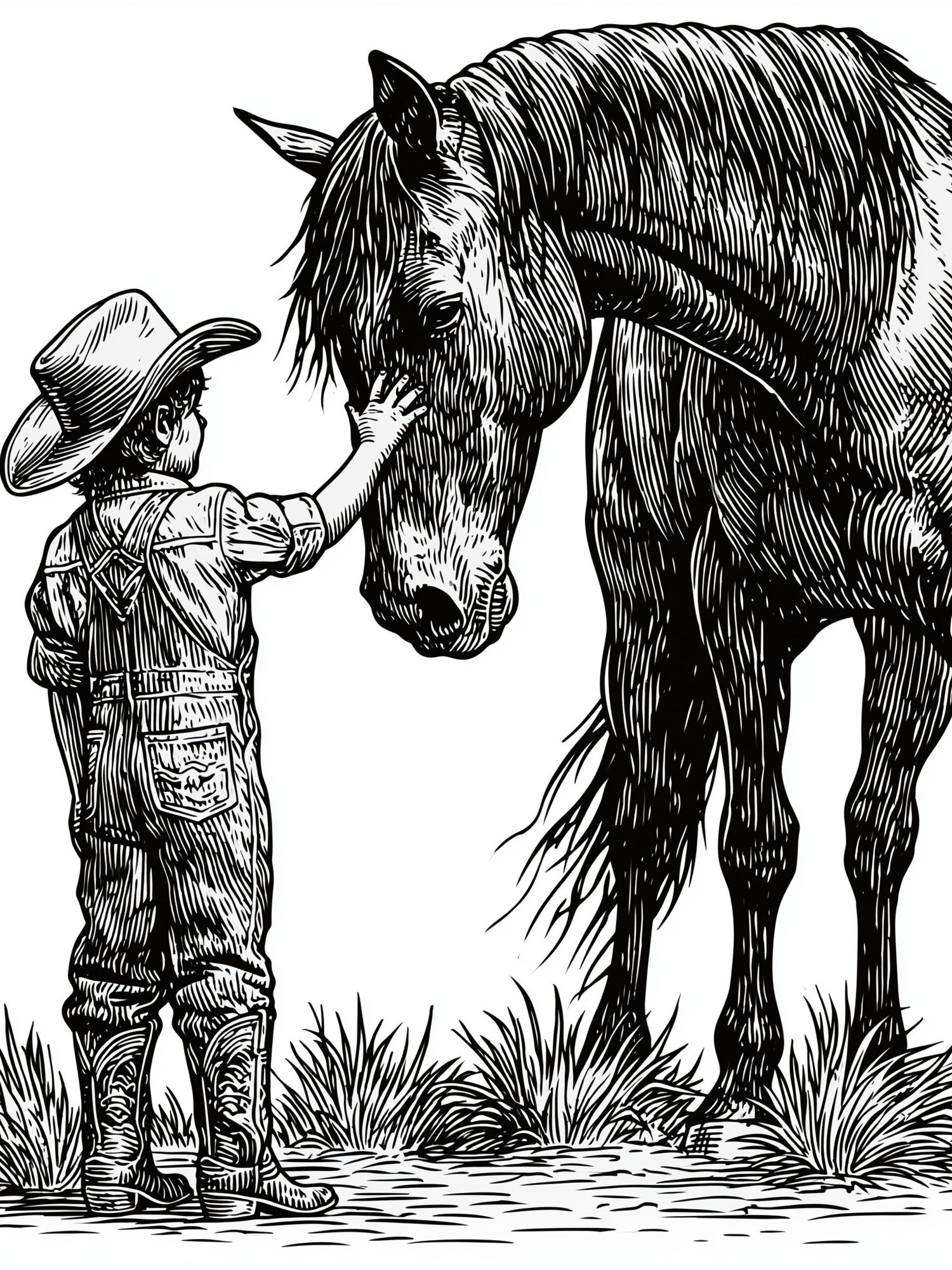 Cowboy and Horse Line Art Poster. poster — illustration art