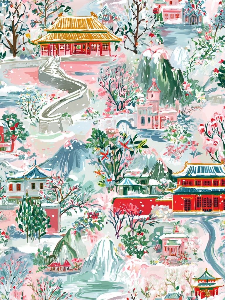 Chinese Garden Dreamscape Illustration Poster. poster — illustration art