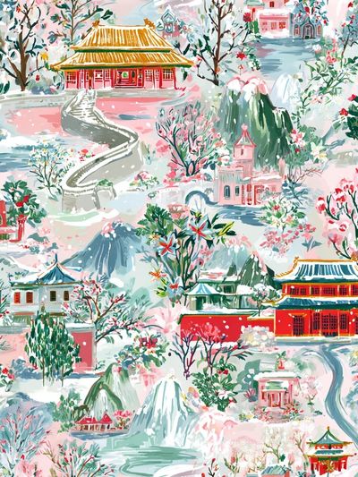 Chinese Garden Dreamscape Illustration Poster. poster print