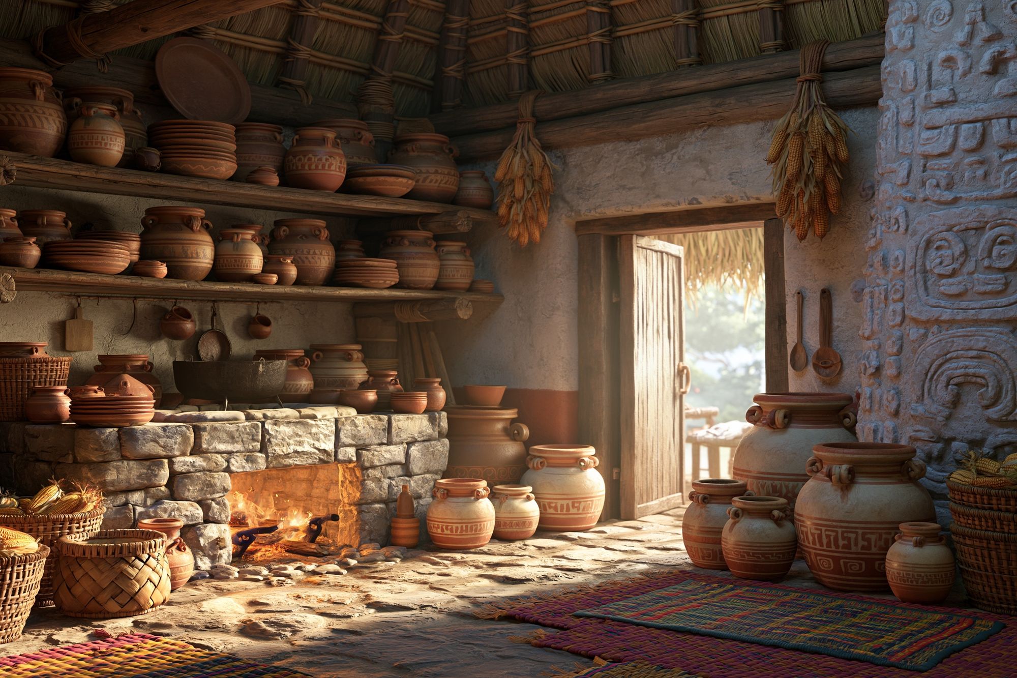 Rustic Clay Kitchen Interior Print. poster — illustration art