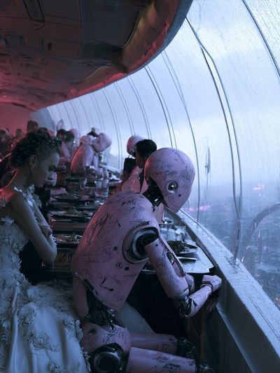 Cyberpunk Dinner Scene Poster.