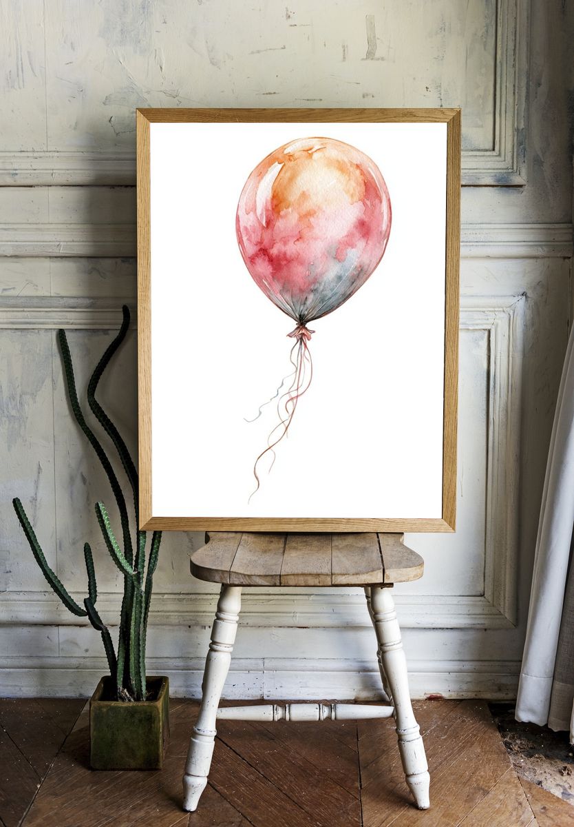 Watercolor Balloon Illustration Poster. — room view 1