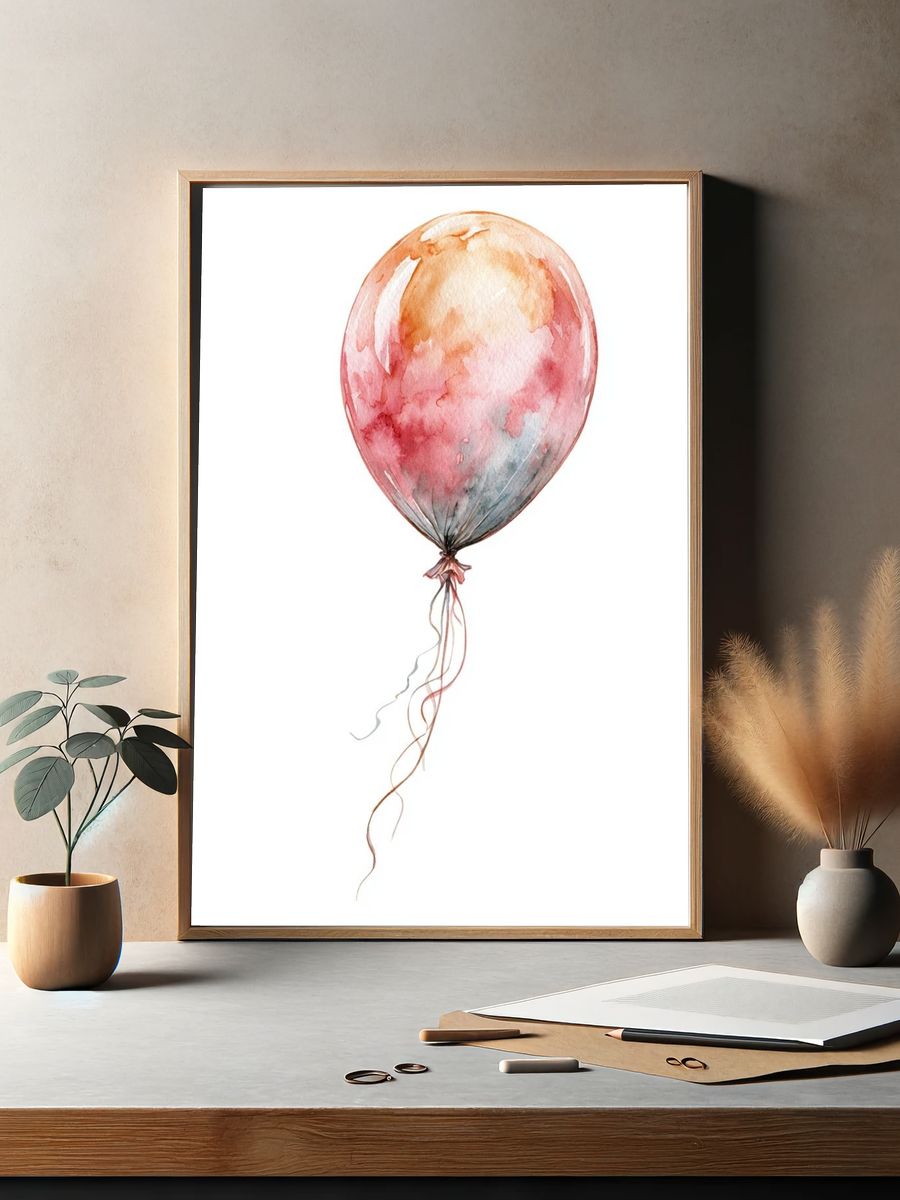 Watercolor Balloon Illustration Poster. — room view 2