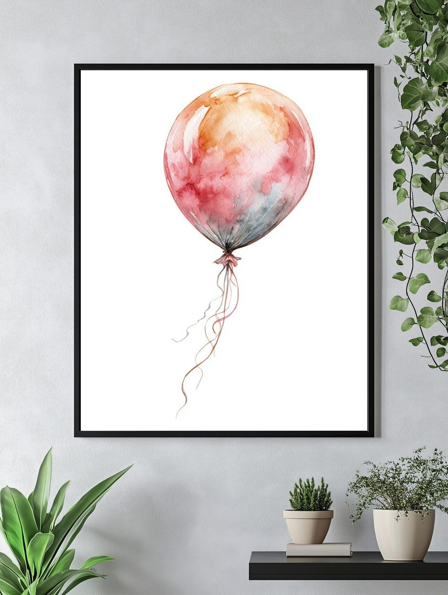 Watercolor Balloon Illustration Poster. — room view 4