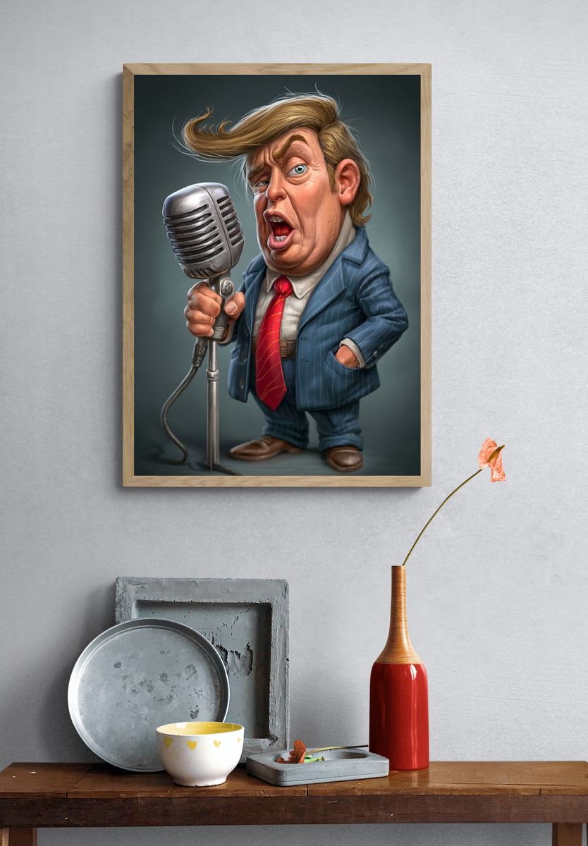 Trump Caricature Illustration Poster. — room view 3