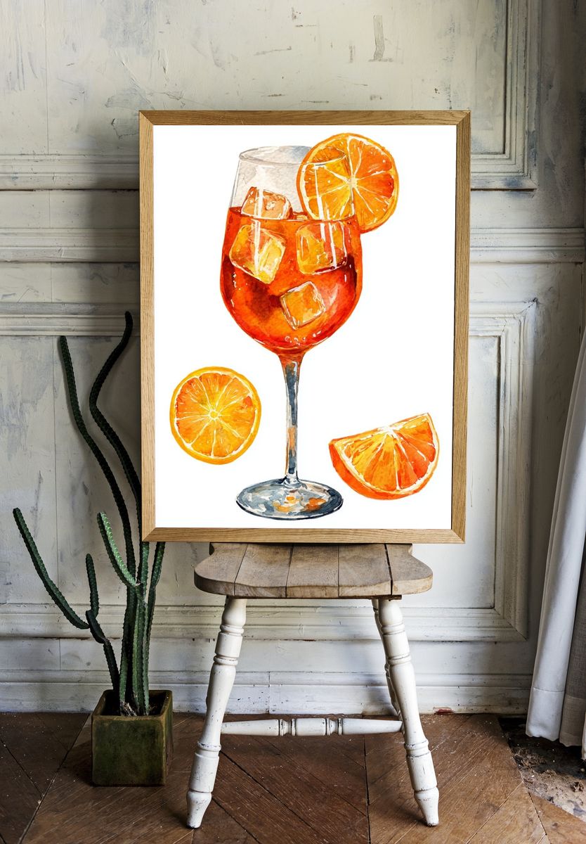Orange Spritz Watercolor Print. room preview