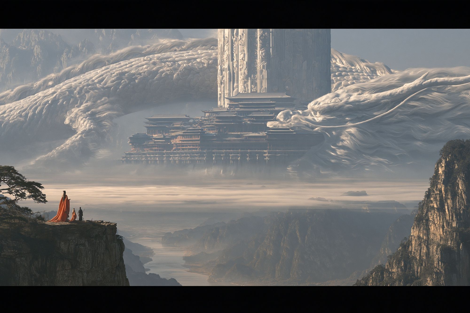 Celestial Mountain Temple Illustration Print. poster detail