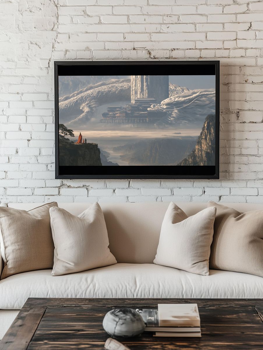 Celestial Mountain Temple Illustration Print. room preview