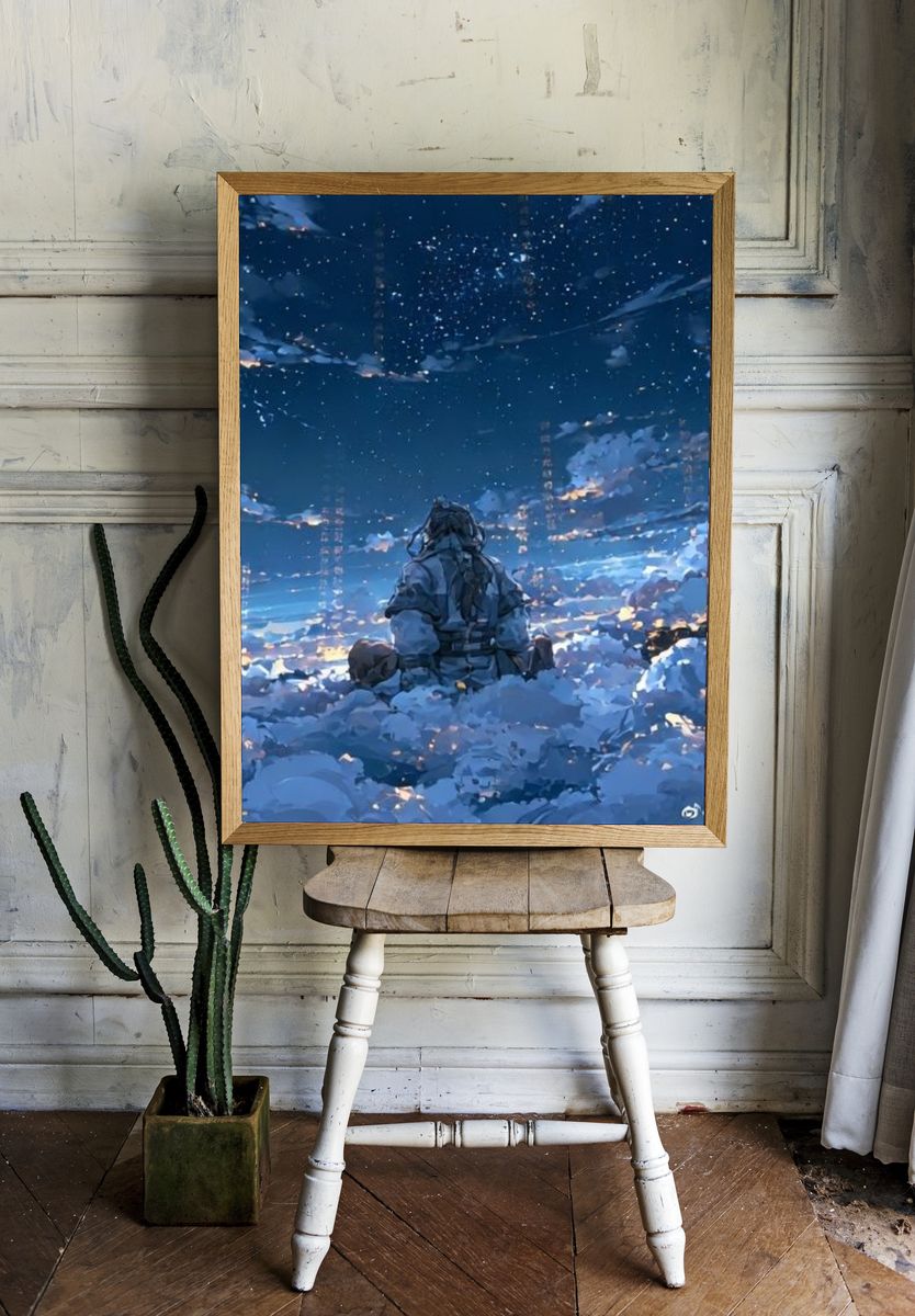 Stargazing Figure Digital Art Poster. — room view 1