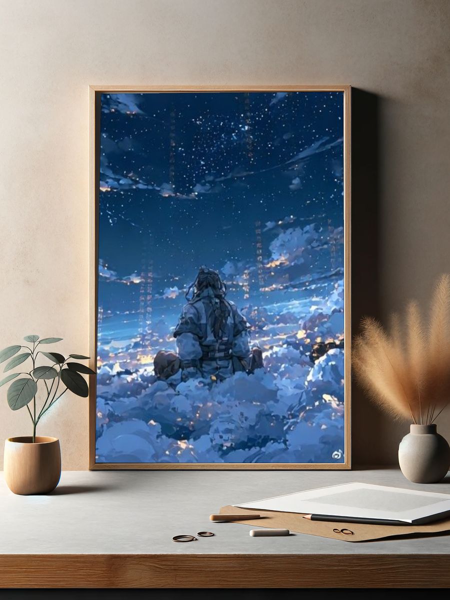 Stargazing Figure Digital Art Poster. — room view 2