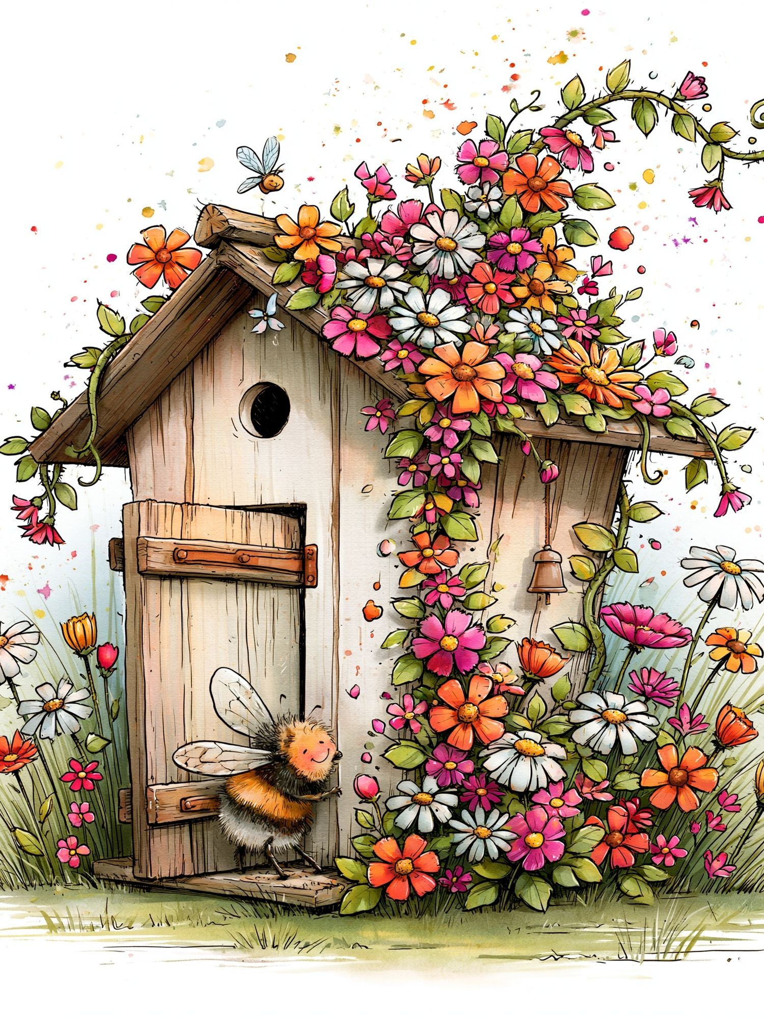 Flowering Birdhouse Garden Illustration Poster. poster — illustration art