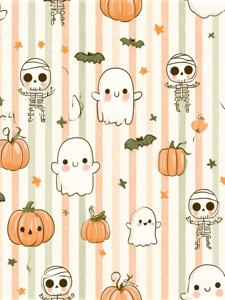 Halloween Ghosts and Pumpkins Print. poster detail