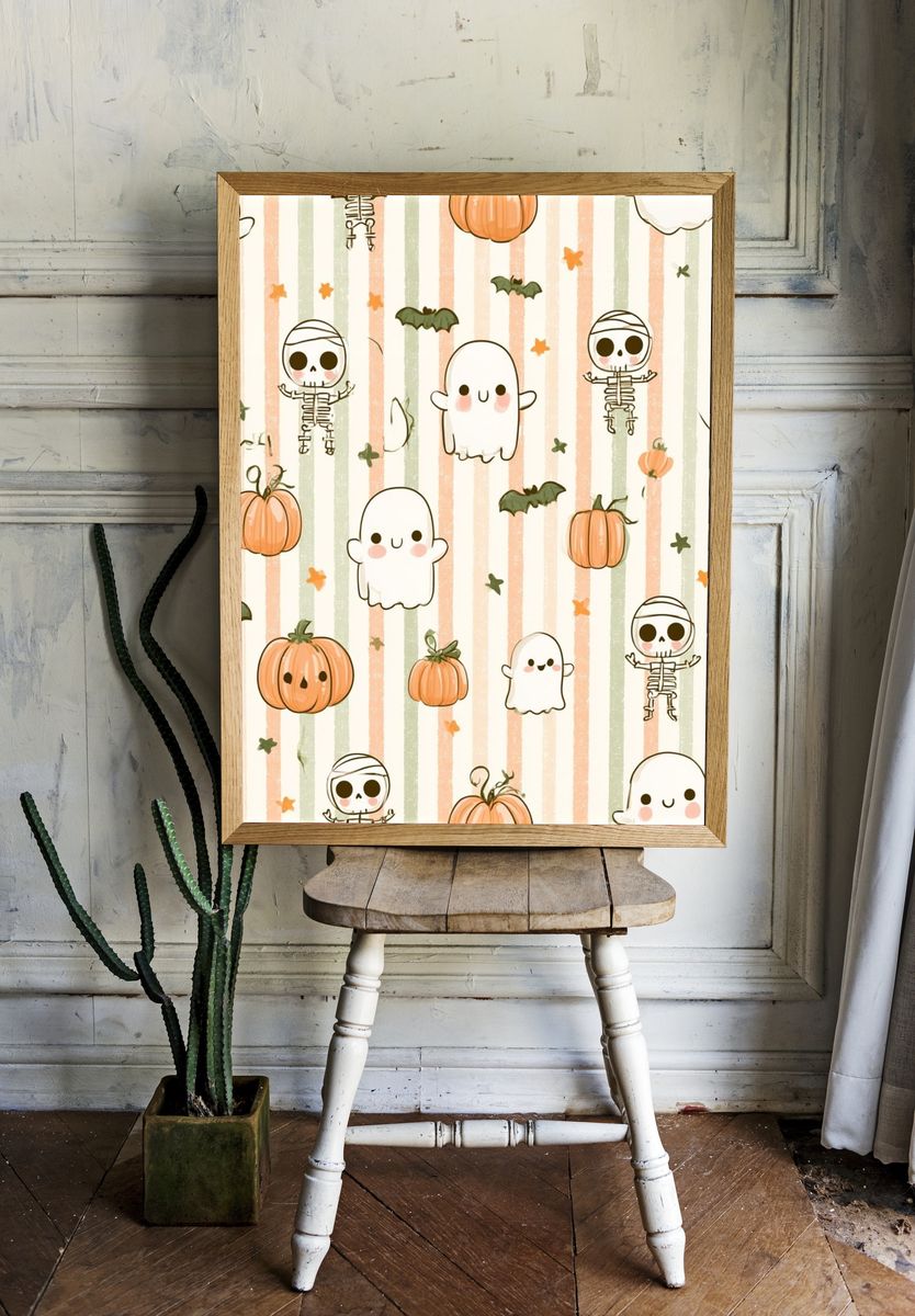 Halloween Ghosts and Pumpkins Print. — room view 1