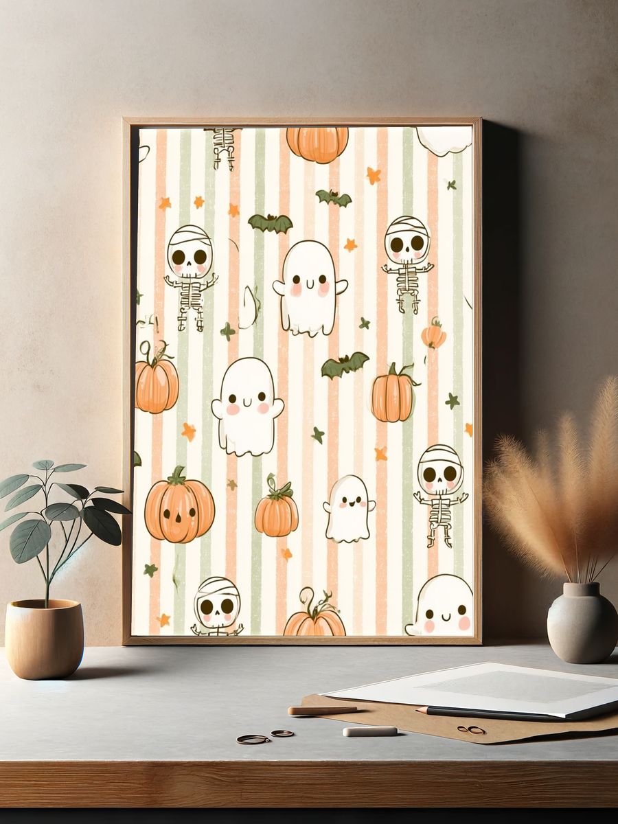 Halloween Ghosts and Pumpkins Print. — room view 2