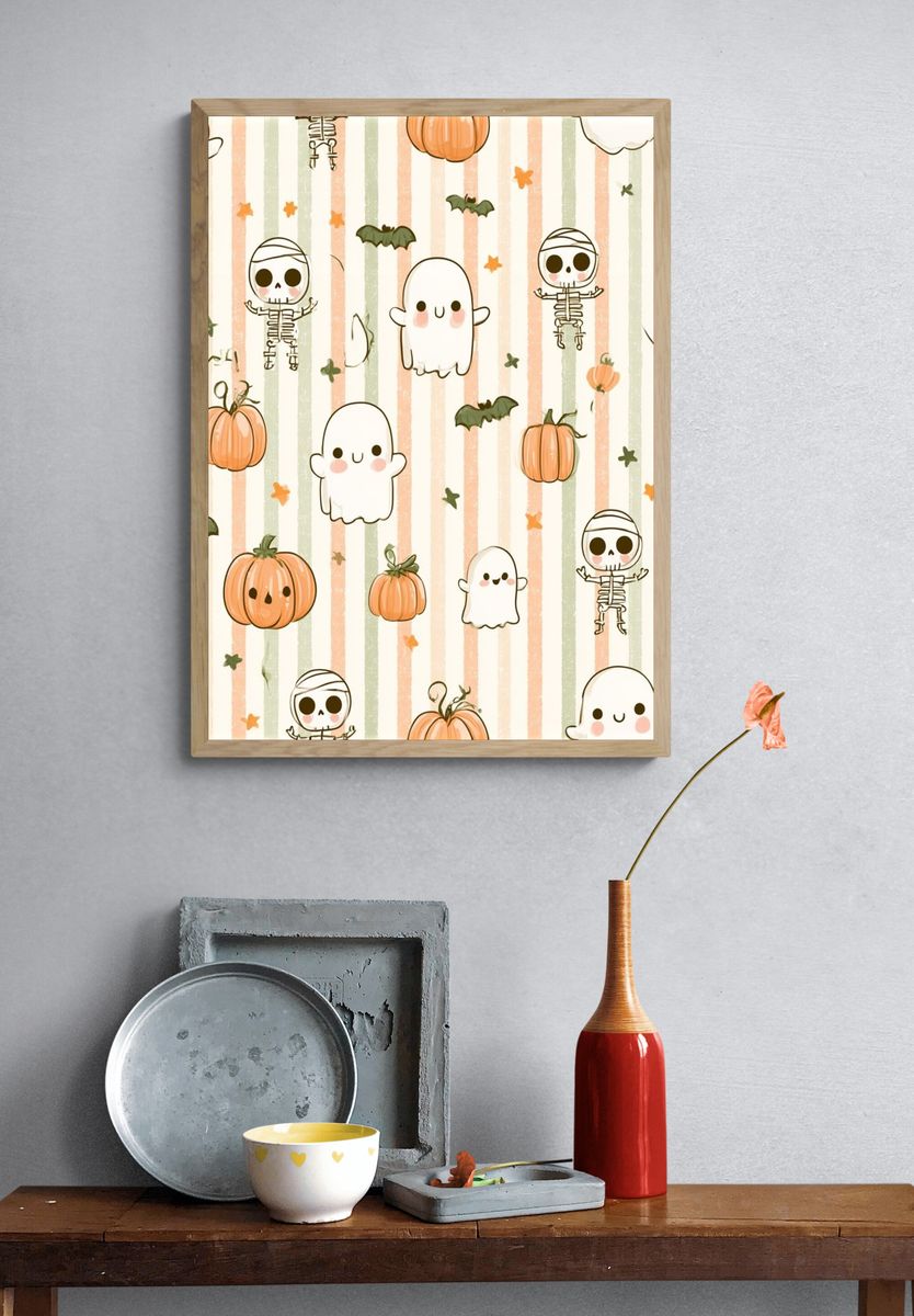 Halloween Ghosts and Pumpkins Print. — room view 3