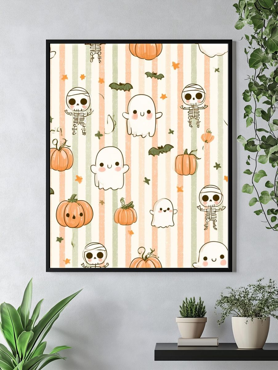 Halloween Ghosts and Pumpkins Print. — room view 4