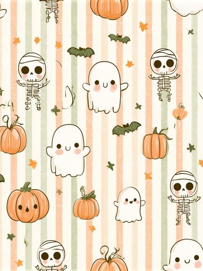 Halloween Ghosts and Pumpkins Print.