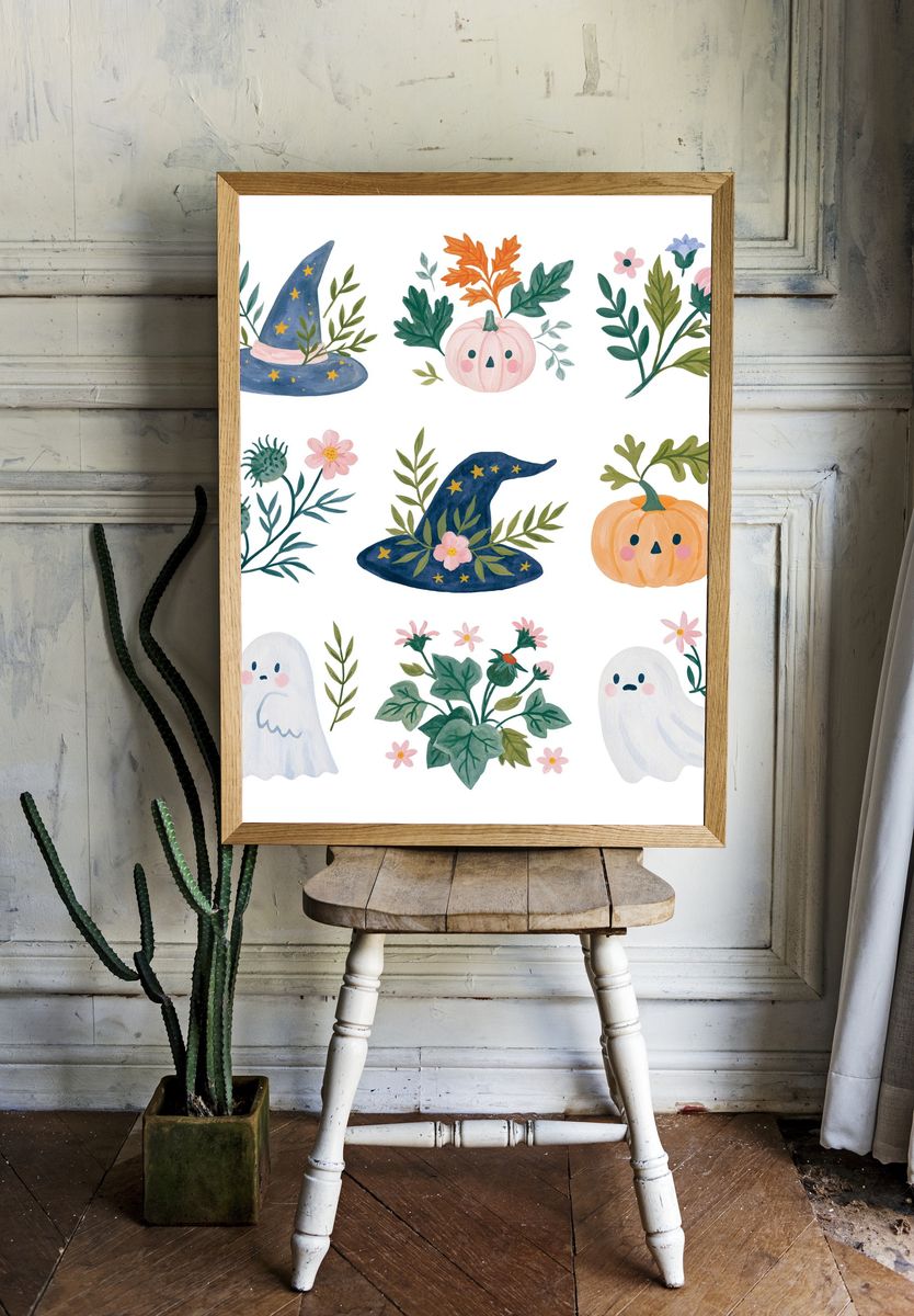Halloween Botanicals Watercolor Poster. — room view 1