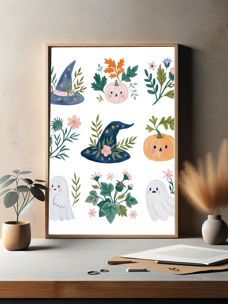 Halloween Botanicals Watercolor Poster. — room view 2