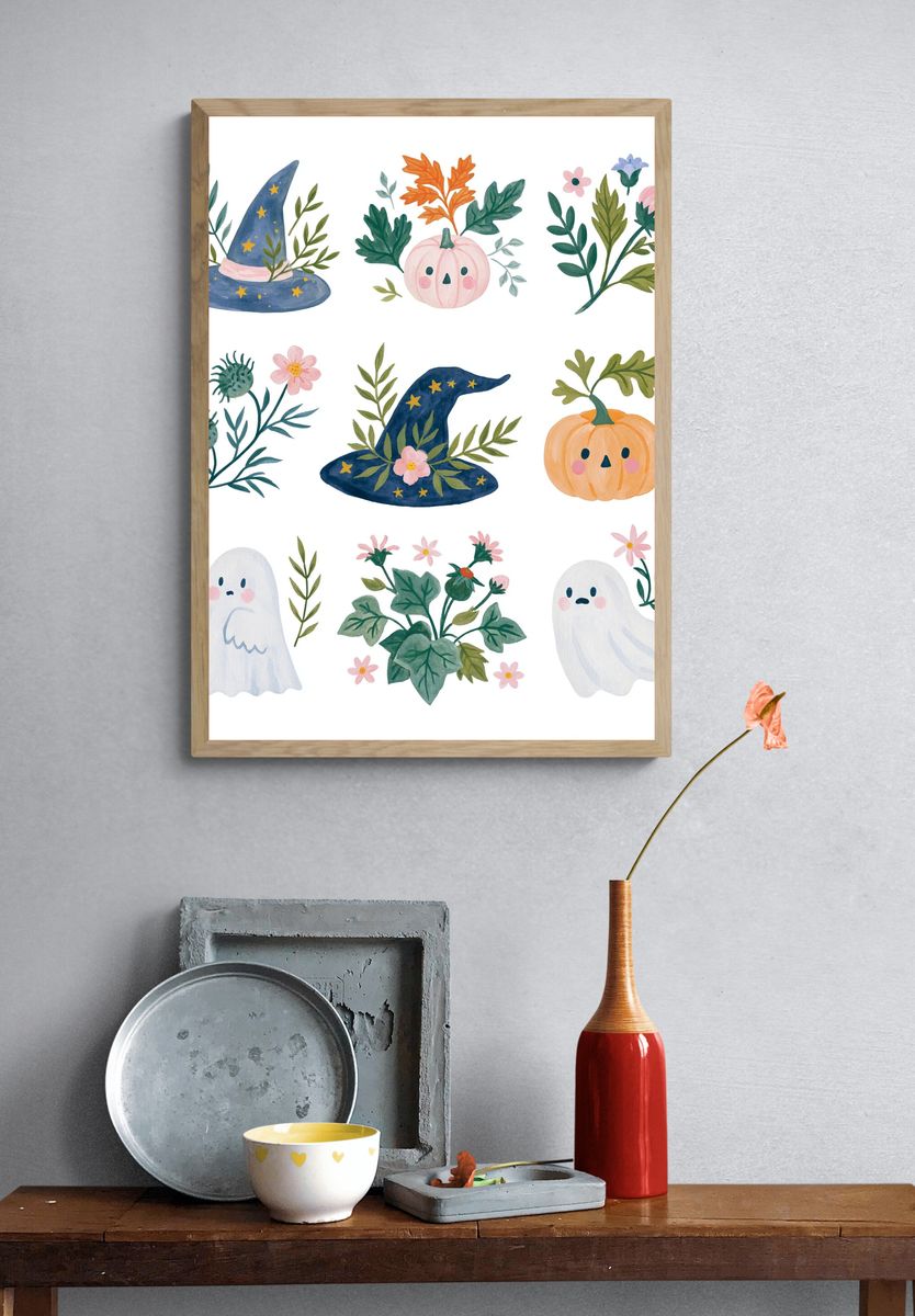 Halloween Botanicals Watercolor Poster. — room view 3