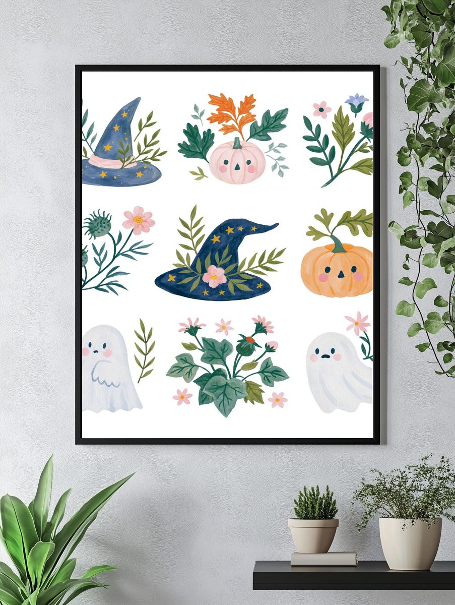 Halloween Botanicals Watercolor Poster. — room view 4