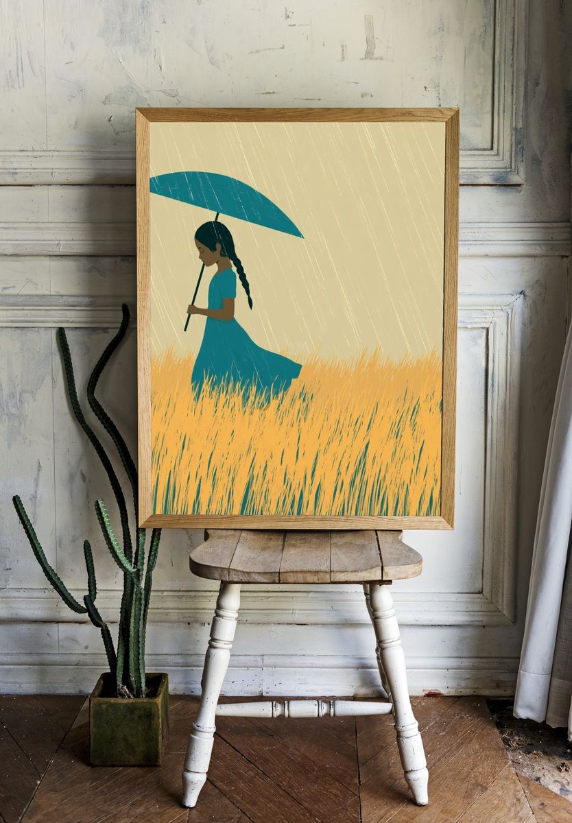 Girl in the Rain Illustration Poster. room preview