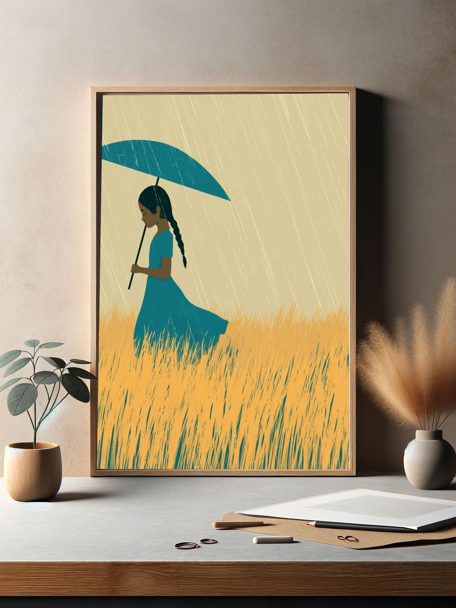 Girl in the Rain Illustration Poster. — room view 2