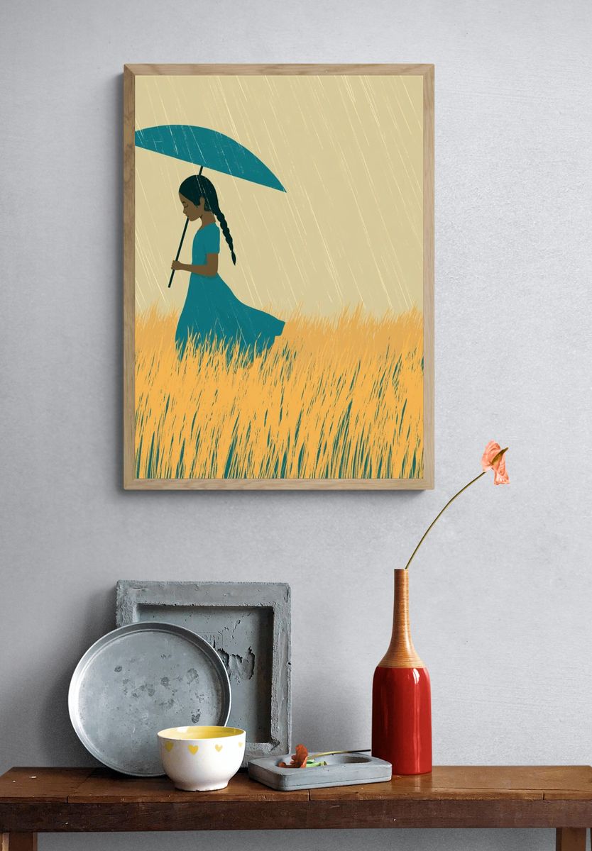 Girl in the Rain Illustration Poster. — room view 3